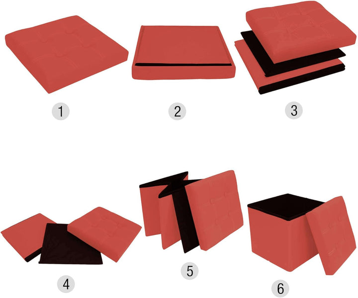 Mobili Rebecca®Sitzbank Sitzwürfel Aufbewahrungsbox Kunstleder Rot Modern Wohnbereich Schlafzimmer 3