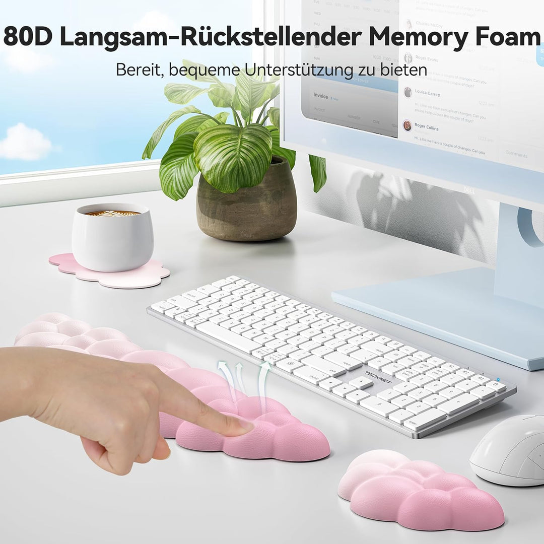 TECKNET 3-In-1 Wolkenförmige Handballenauflage Tastatur, Ergonomische Handauflage mit Memory-Schaum