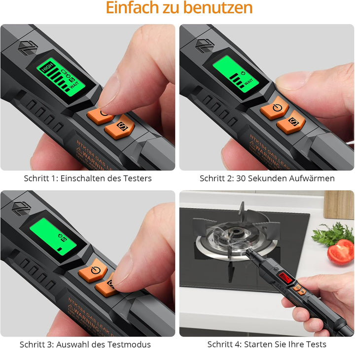 Neoteck Gasmelder Gaslecksuchgerät mit Visuellem und Akustischem Alarm Tragbarer Gasdetektor zum Auf