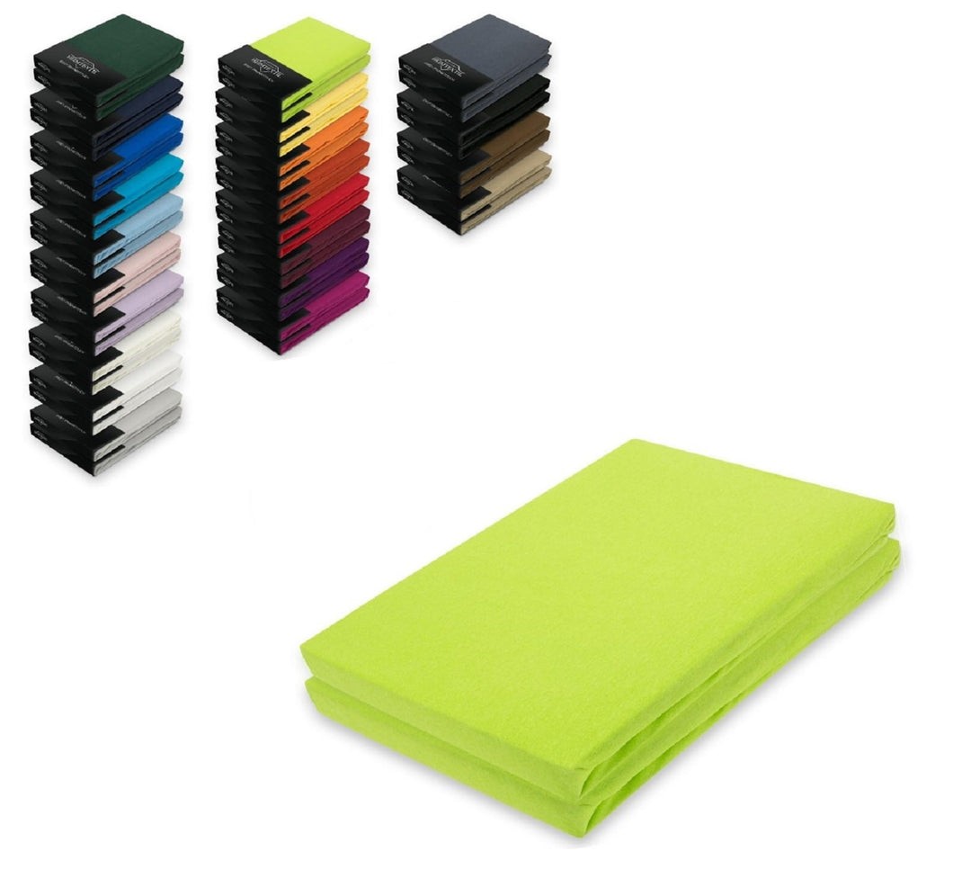 EXKLUSIV HEIMTEXTIL Jersey Spannbettlaken Doppelpack Rundumgummizug 200 x 220 cm Apfelgrün Apfelgrün