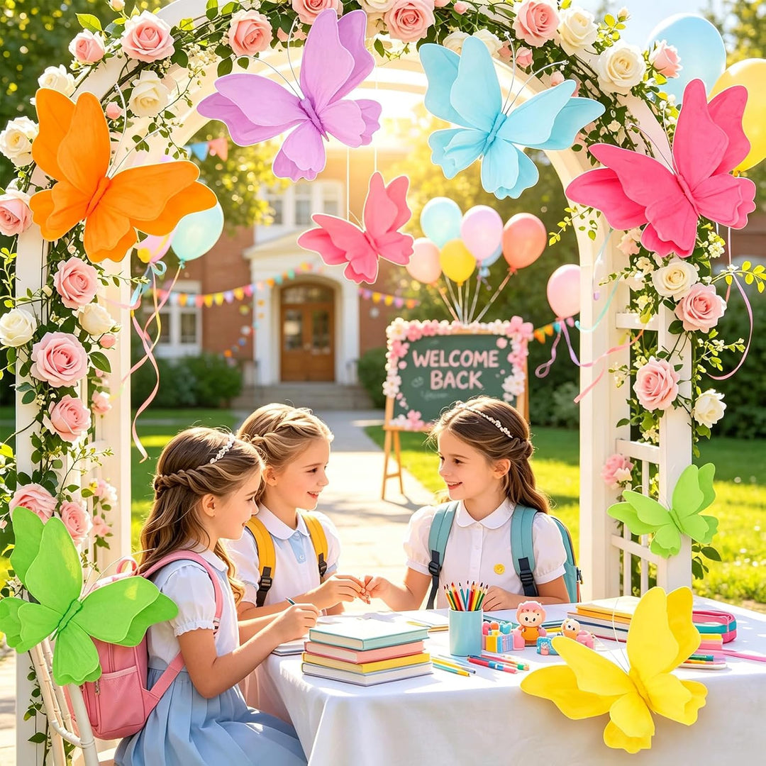 SUNBEAUTY 6 Stück 3D Schmetterling Deko mit Clip Papier Schmetterlinge Deko Bunt Fliegende Schmetter