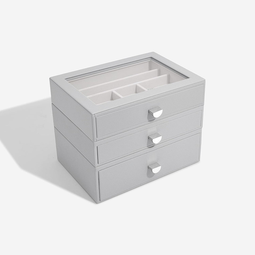 Stackers Pebble Grey Classic Jewellery Box - Set of 3 (with Drawers), Pebble Grey