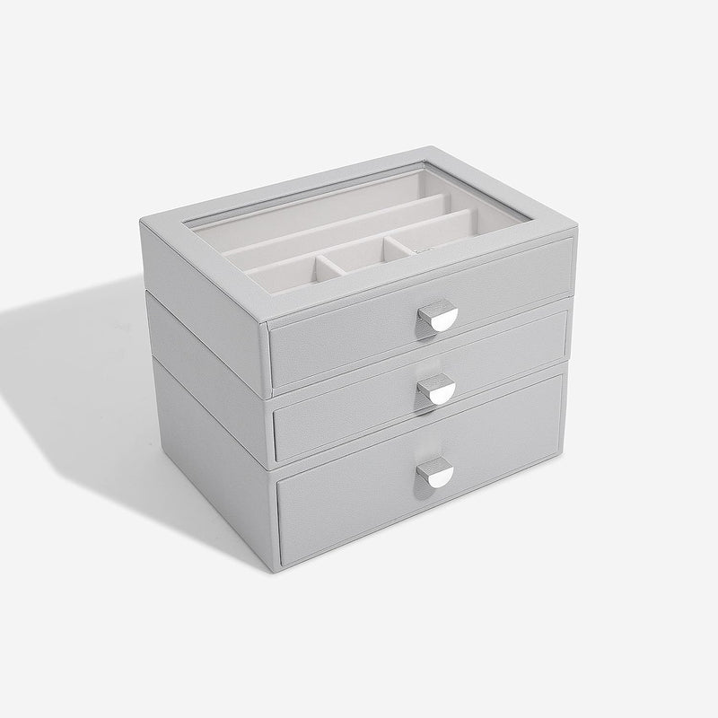 Stackers Pebble Grey Classic Jewellery Box - Set of 3 (with Drawers), Pebble Grey