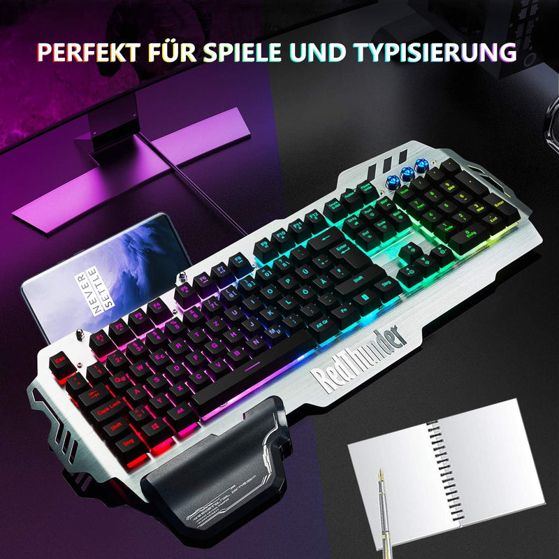 RedThunder K900 Halbmechanisch Gaming Tastatur [Version 2022], QWERTZ DEUTSCH Layout, RGB Beleuchtet