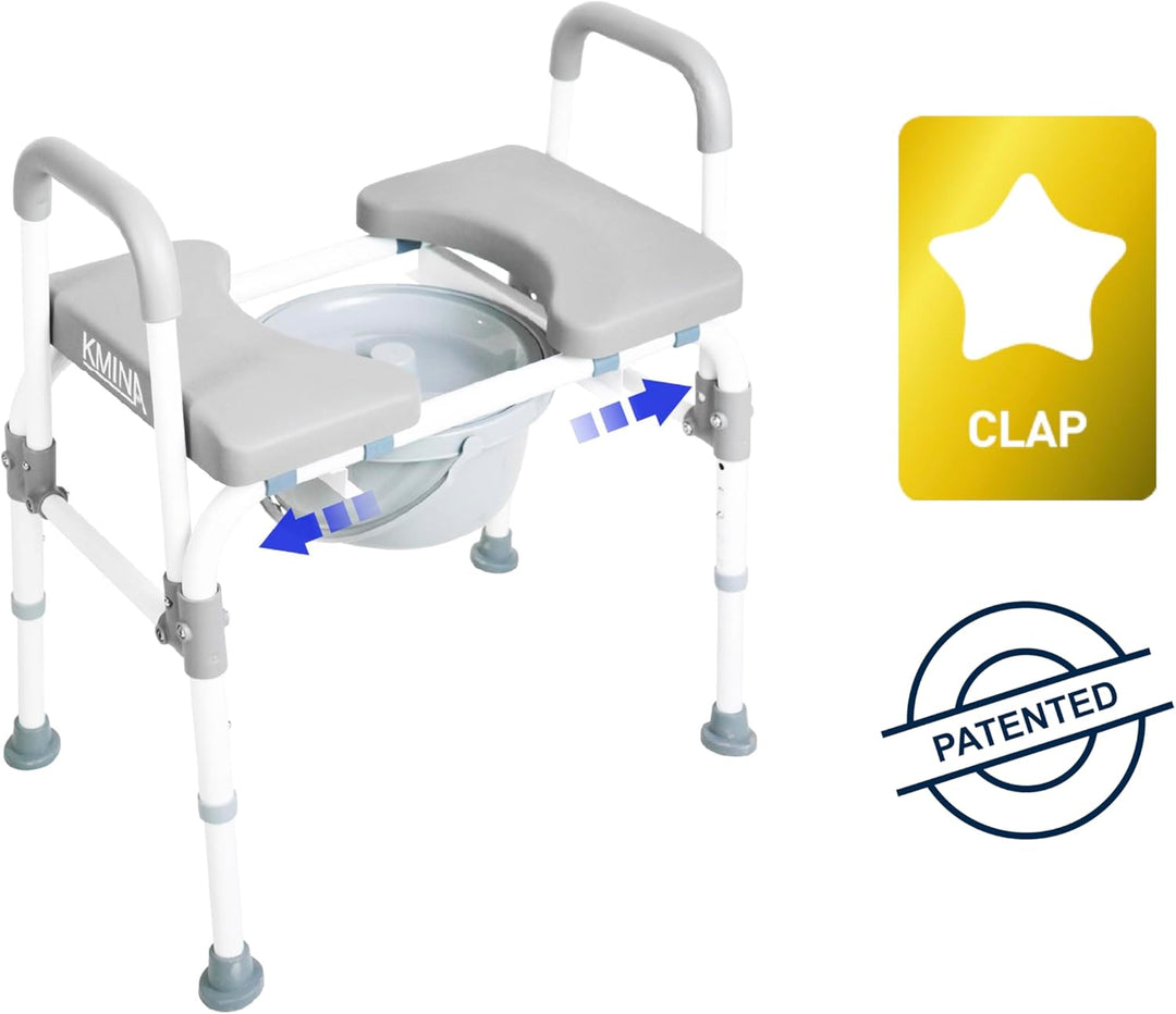 KMINA - Toilettenstuhl für Senioren mit Verstellbarem Sitz (Bis zu 180 kg), Stabiler Nachtstuhl für