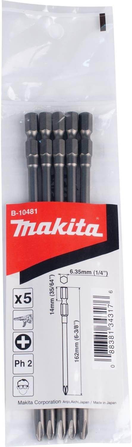 Makita B-10481 Nummer 2 Phillips Power Bit (5 Stück), 16,5 cm