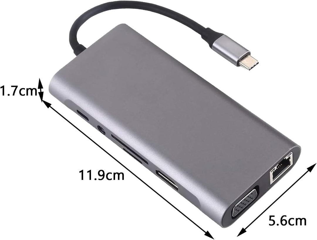 USB C HUB, Docking Station, 11-in-1 USB C Adapter mit 4K-HDMI, VGA, USB 3.0 Port, Type C PD, Etherne