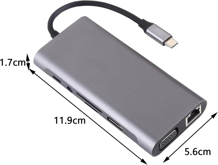 USB C HUB, Docking Station, 11-in-1 USB C Adapter mit 4K-HDMI, VGA, USB 3.0 Port, Type C PD, Etherne