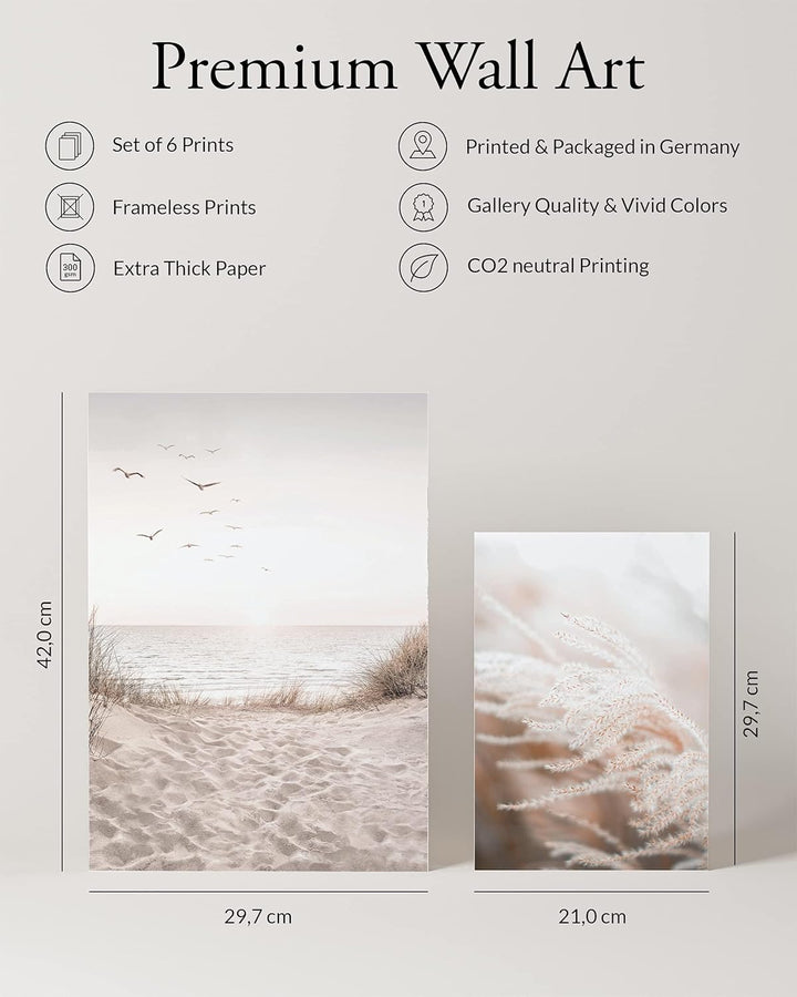 Heimlich® Premium Poster Set OHNE Bilderrahmen | 2 x DIN A3 & 4 x DIN A4 - ca. 30x42 & 21x30 | Stilv