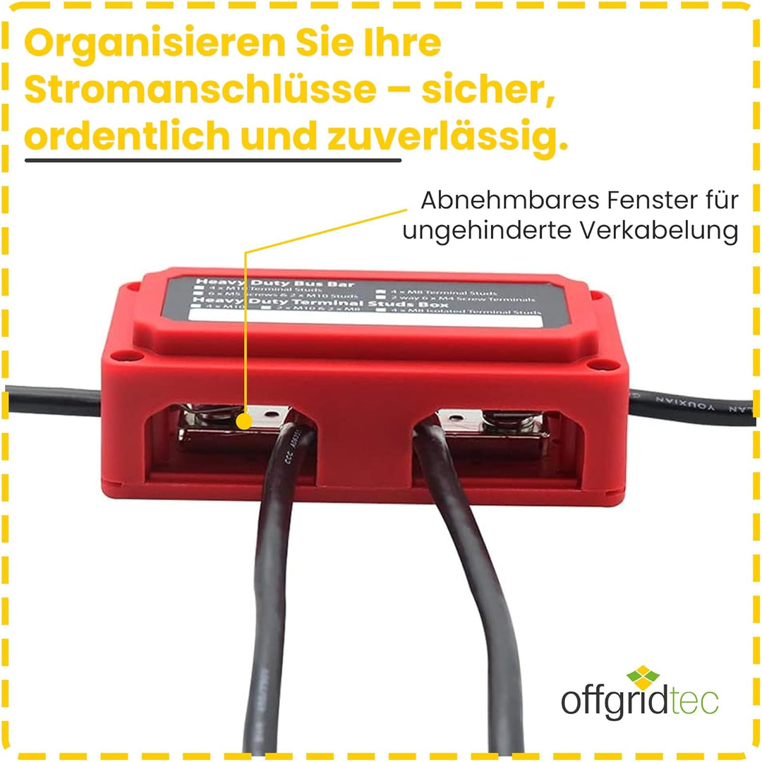 Offgridtec BusBar Box Rot 4 x M8 Anschlussbolzen inkl. Abdeckung und Befestigungsschrauben Busbar Bo