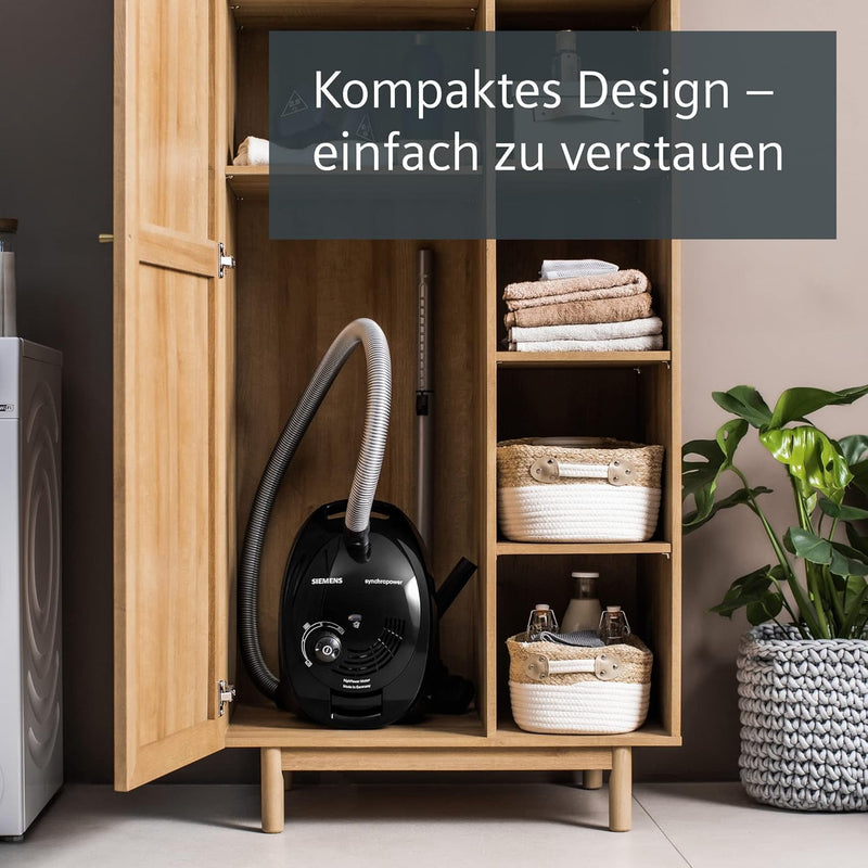 Siemens Staubsauger mit Beutel synchropower VS06B112A, Bodenstaubsauger, Hygiene-Filter, Bodendüse f