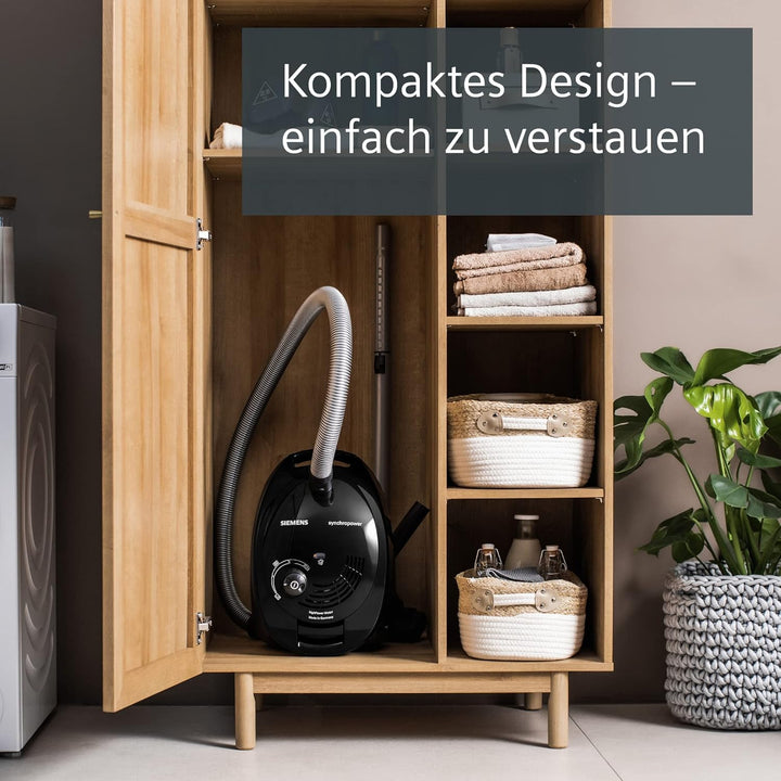 Siemens Staubsauger mit Beutel synchropower VS06B112A, Bodenstaubsauger, Hygiene-Filter, Bodendüse f