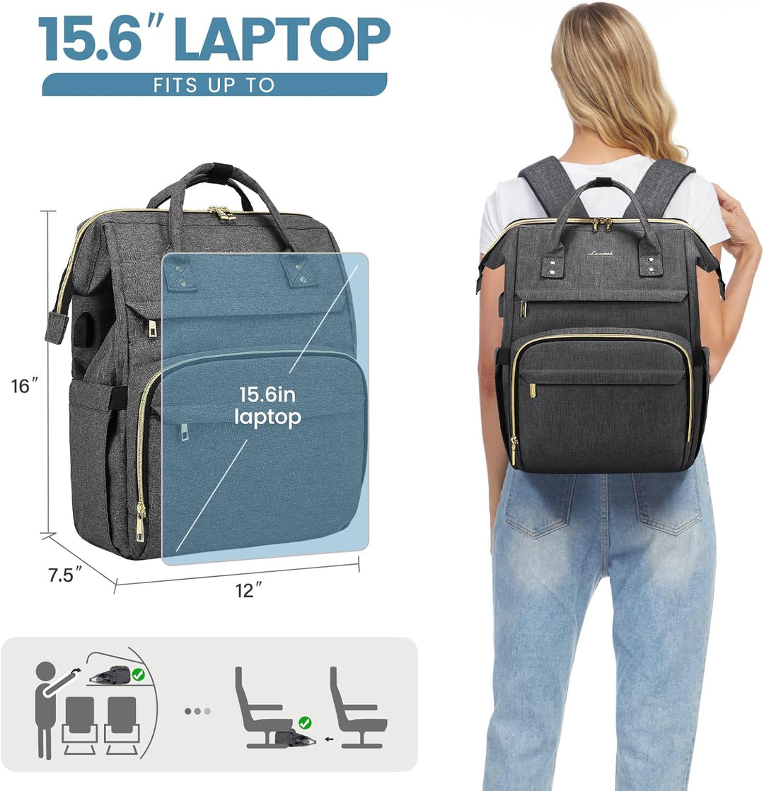 LOVEVOOK Rucksack Damen Schulrucksack, 15,6 Zoll Wasserdicht Laptoprucksack mit USB Ladeanschluss, R