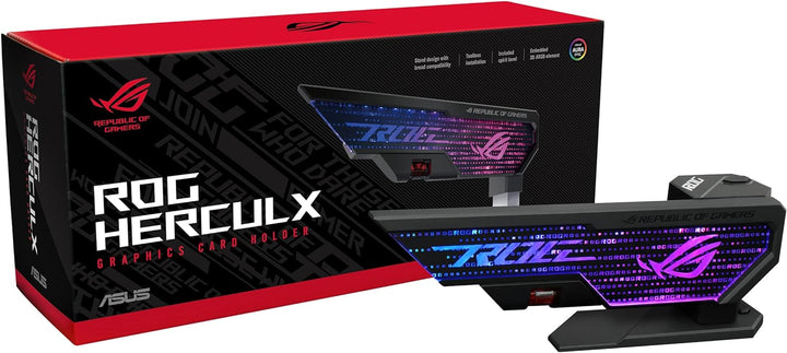 ASUS ROG Herculx Grafikkartenhalter (Stützhöhe 72-128 mm, Montage ohne Werkzeug, integrierte Wasserw