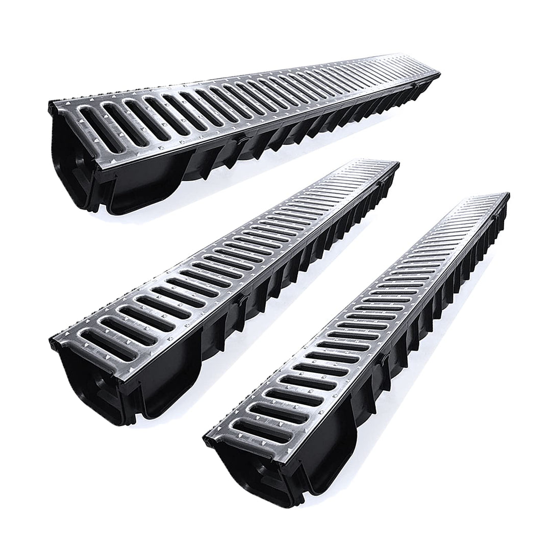 Entwässerungsrinne STAHL A15 Garage-Set 3 Meter Kit Midi-Kanal Rinne DAKOTA GUNNEX (3m), 3m