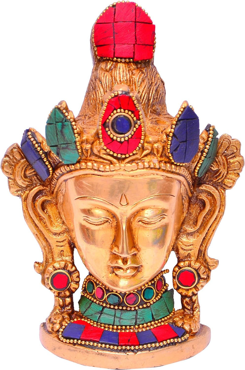 Purpledip Brass Idol Buddhist Goddess Tara: Table Top Decor Figurine with Gemstones; Collectible Gif