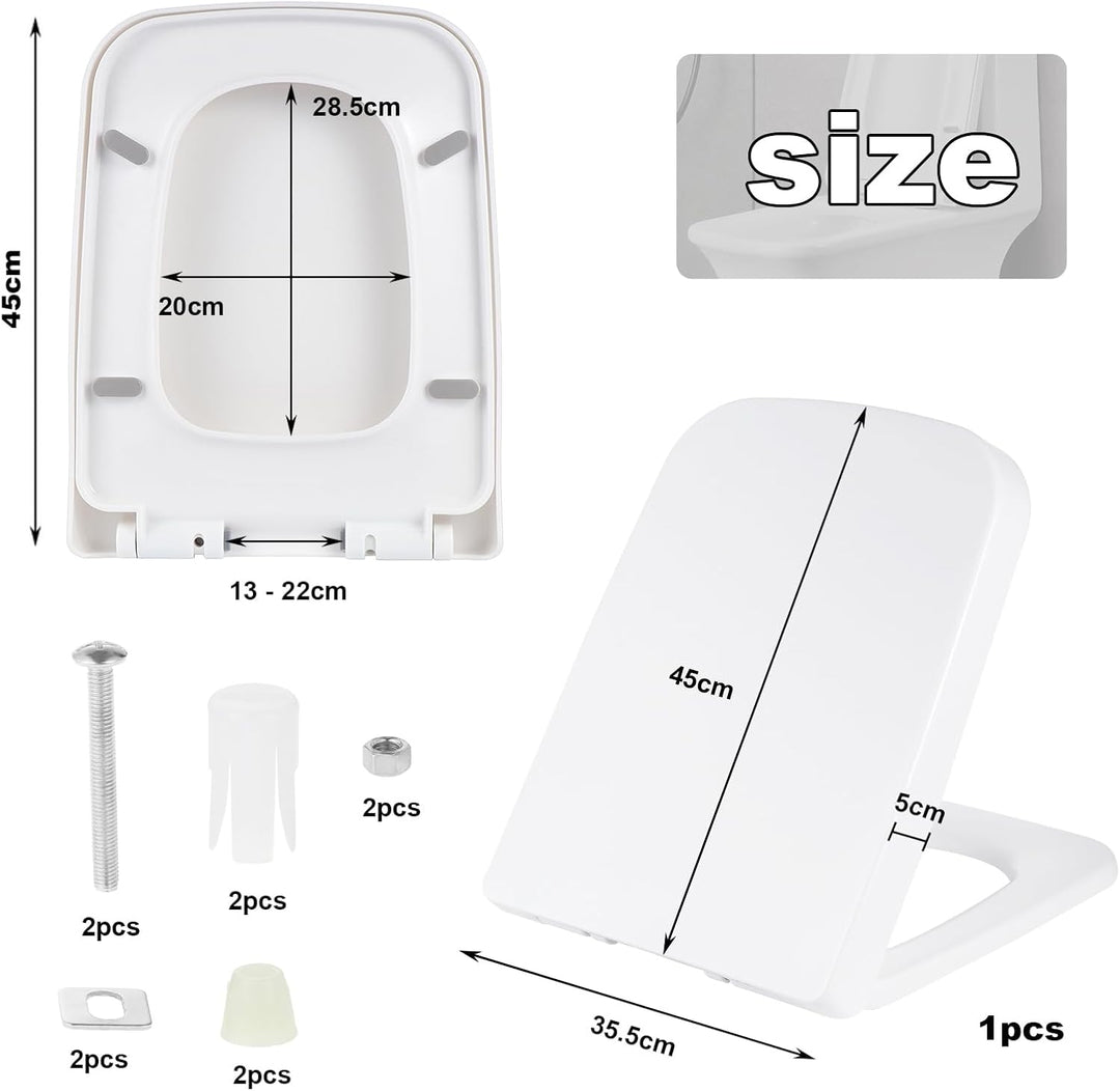 Kinsinder Quadratischer Form Toilettendeckel, WC Sitz mit Absenkautomatik, Toilettensitz Klodeckel K