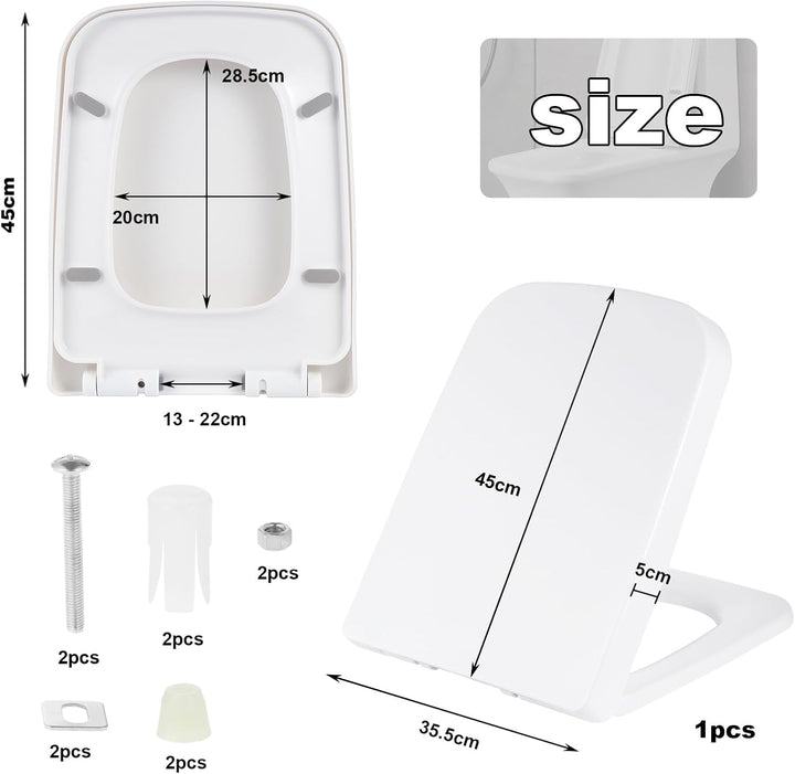 Kinsinder Quadratischer Form Toilettendeckel, WC Sitz mit Absenkautomatik, Toilettensitz Klodeckel K