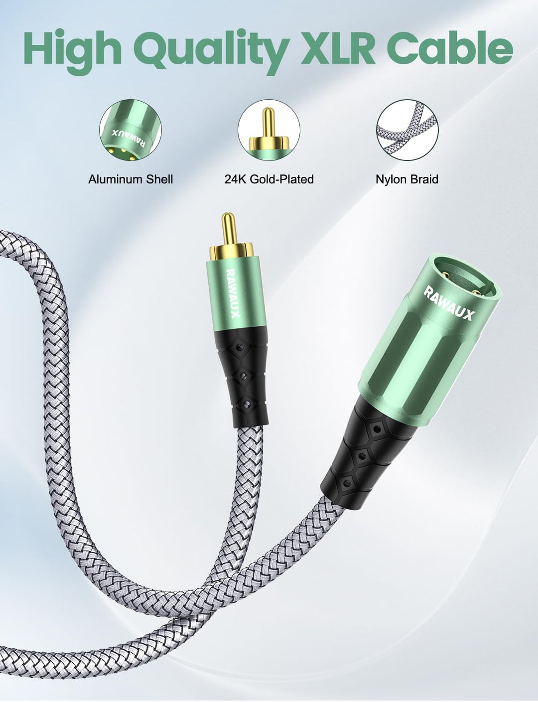 RAWAUX XLR auf Cinch Kabel, Subwoofer Kabel XLR Stecker auf Cinch Stecker Microfonkabel Stereo Audio