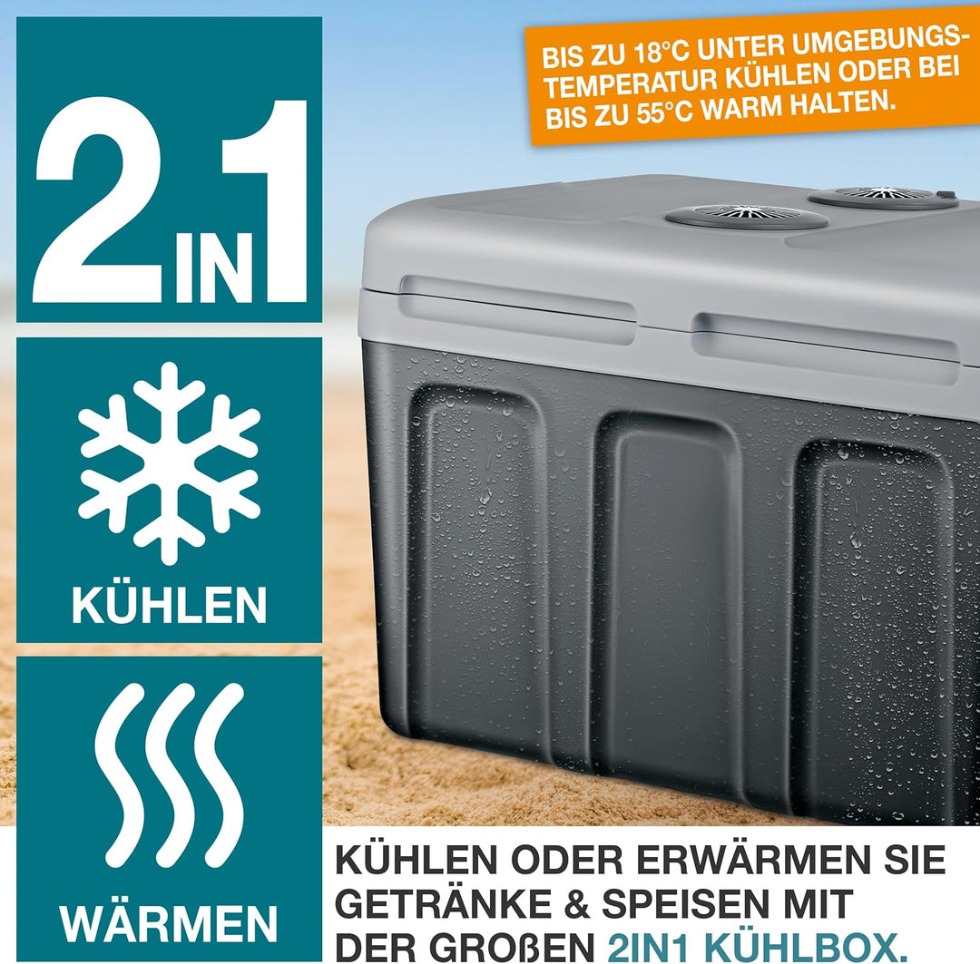 TOM 2in1 XXL Kühlbox 40l mit Kühl- und Heizfunktion – elektrische Coolbox mit Rollen – 230V & 12V St