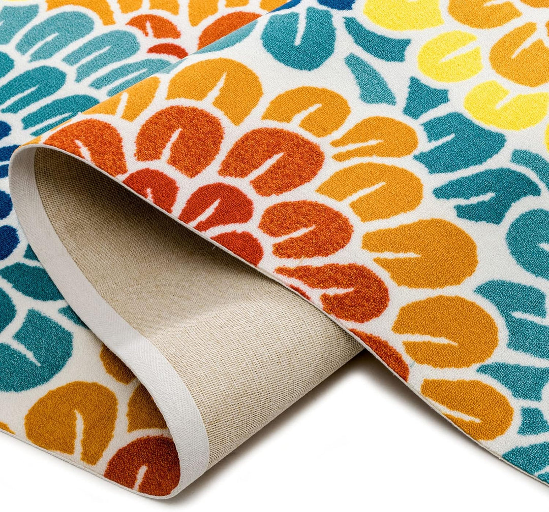 DECOMALL Sunshine Outdoor Teppich Wetterfest, Florale Teppich UV-beständig, Bunte Blumen Aussenteppi
