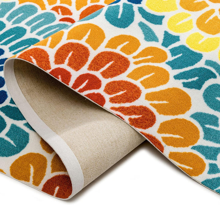 DECOMALL Sunshine Outdoor Teppich Wetterfest, Florale Teppich UV-beständig, Bunte Blumen Aussenteppi