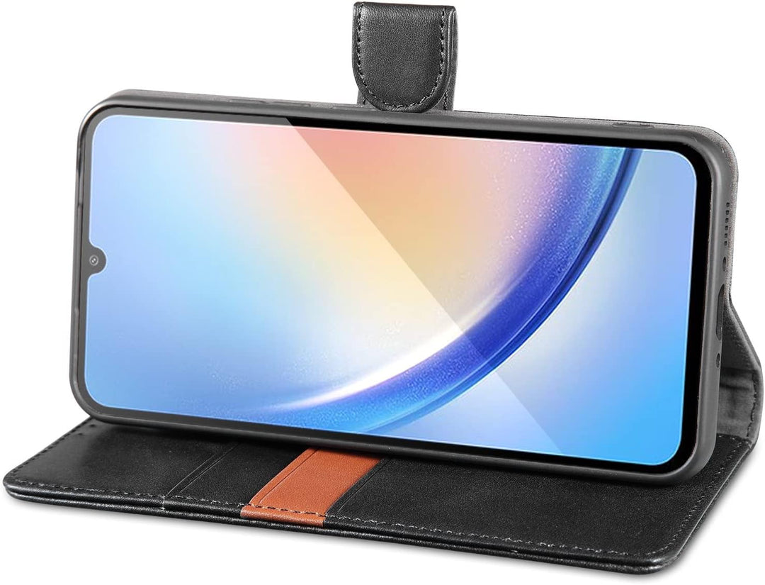 LENSUN Echtleder Hülle für Samsung Galaxy A34, Handyhülle [Echtes Leder][Magnetverschluss][RFID] Han