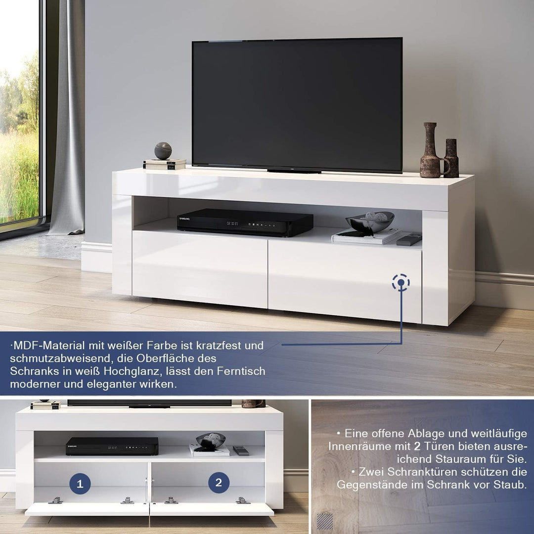 SONNI TV Board, Fernsehtisch, Lowboard Hochglanz,mit LED-Beleuchtung, 12 Farben können eingestellt W