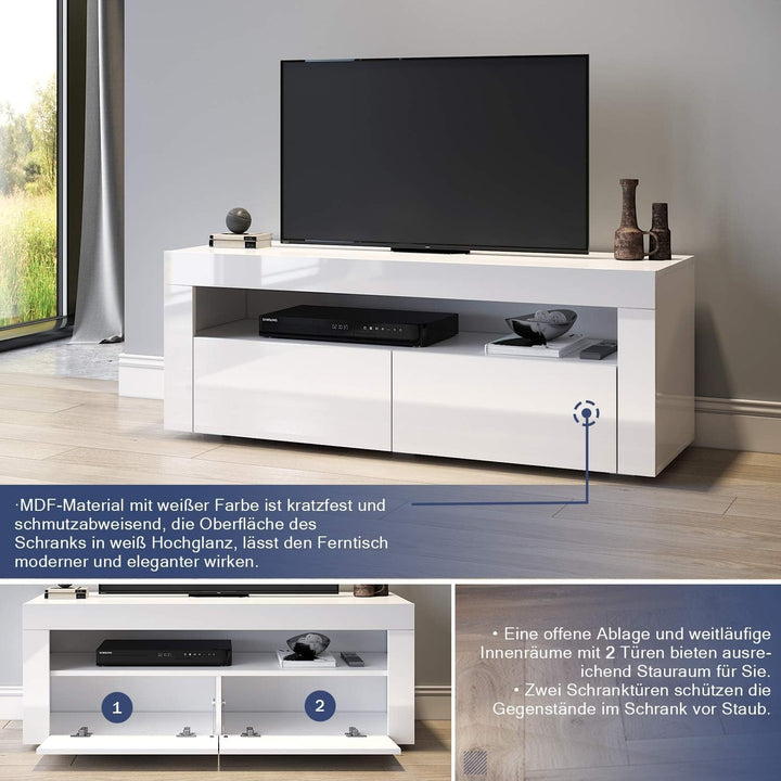 SONNI TV Board, Fernsehtisch, Lowboard Hochglanz,mit LED-Beleuchtung, 12 Farben können eingestellt W