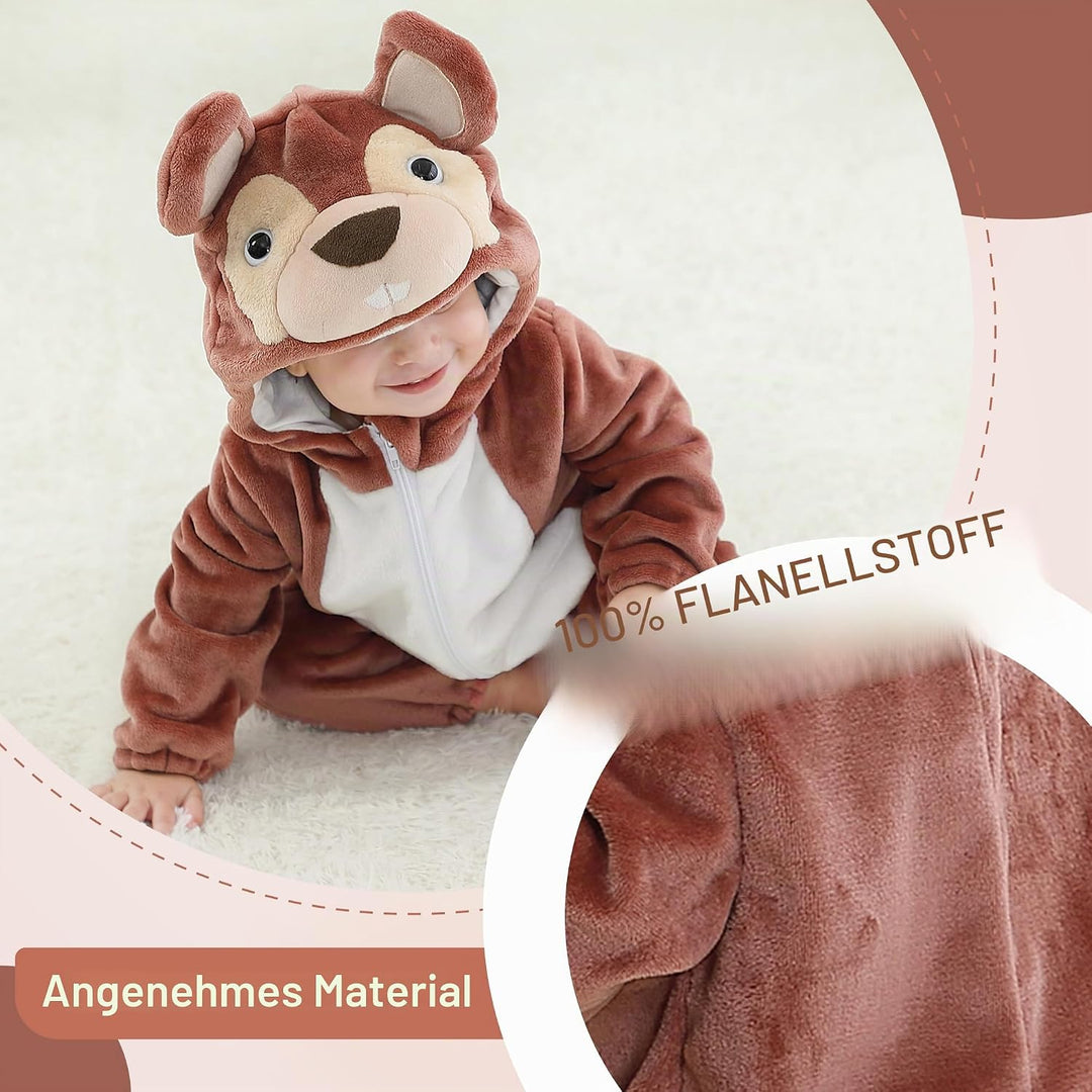 COOKY.D Unisex Winter-Overall mit Kapuze für Babys 2-36 Monate 2-5 Monate Eichhörnchen, 2-5 Monate E
