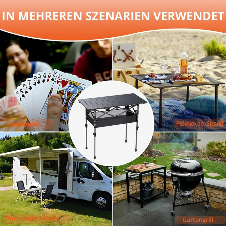 FUNYKICH Campingtisch Klappbar 82 x 40cm, Klapptisch mit 2 Höhenverstellbar(44/70cm), Einfache Monta