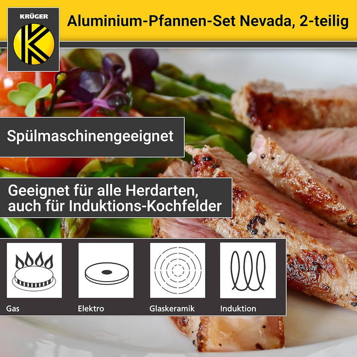 KRÜGER Aluminium-Pfannen-Set Nevada, 2-teilig - Bratpfannen mit hochwertiger Antihaft-Versiegelung -