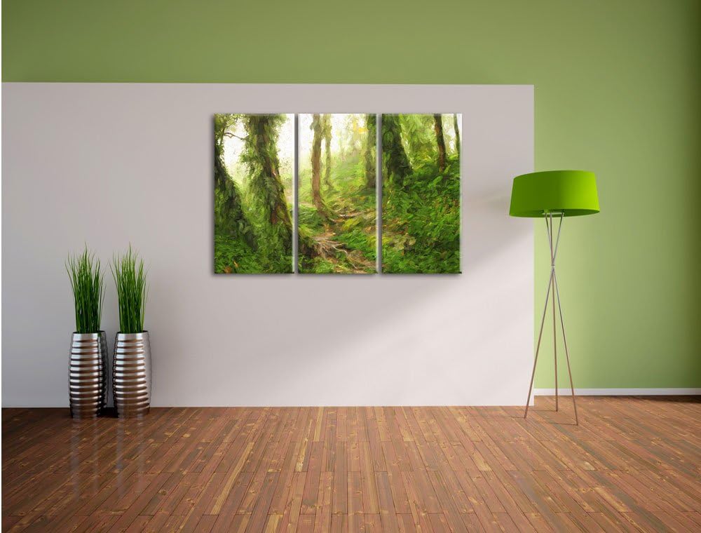 Pixxprint Tropischer La Selva Dschungel Pinsel Effekt 3-Teiler Leinwandbild 120x80 Bild auf Leinwand