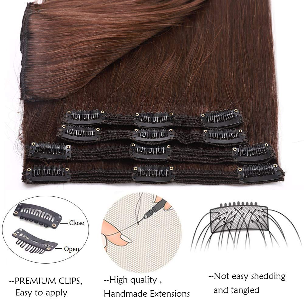 SEGO Clip in Extensions Echthaar Doppelt Tressen Haarverlängerung 8 Teilig 100% Remy Hair für Komple