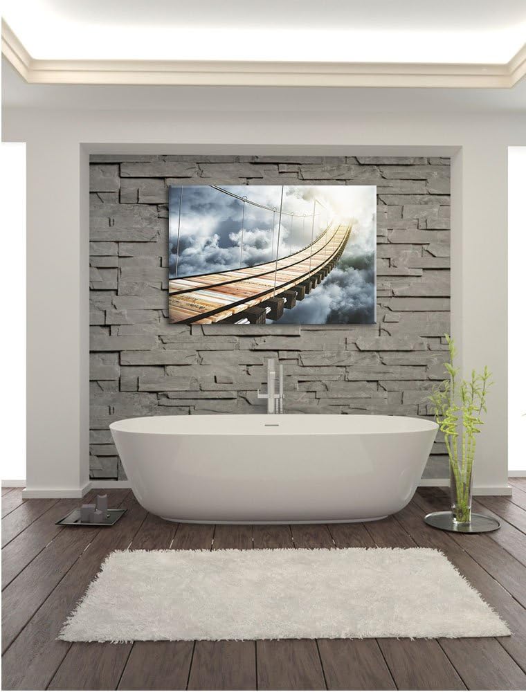 Pixxprint Hölzerne Brücke in den Wolken als Leinwandbild/Grösse: 100x70 / Wandbild/Kunstdruck/fertig