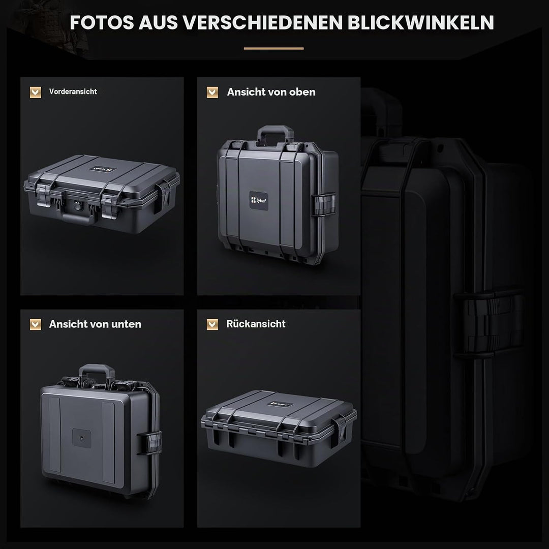 Lykus HC-4011 Wasserdicht Koffer mit anpassbar Rasterschaumstoff, Innengrösse 39,5x29,5x13 cm, Geeig