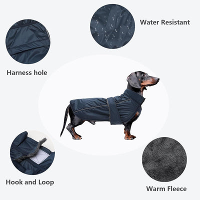 MOREZI Dachshund Regenmantel, wasserdichte Aussenschicht, Fleecefutter, reflektierende Besätze, Vers