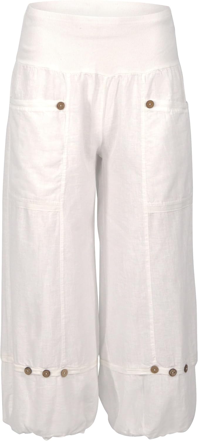 Malito Damen Hose aus Leinen | Stoffhose in Uni Farben | Freizeithose für den Strand | Chino - Capri