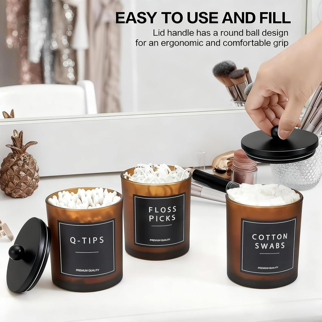 Glas Wattestäbchen Behälter, Schminktisch Badezimmer Organizer Set mit Tablett, Wattepadspender Make