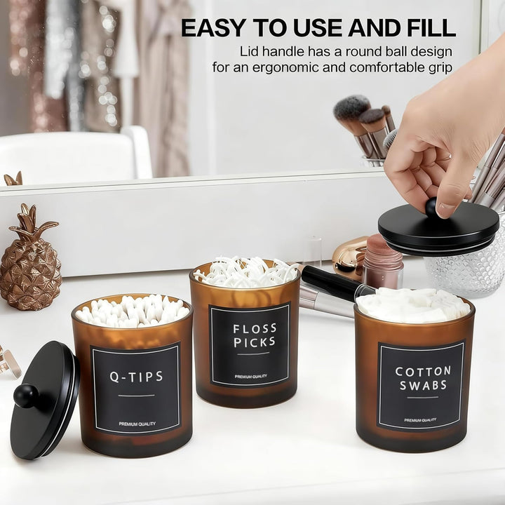 Glas Wattestäbchen Behälter, Schminktisch Badezimmer Organizer Set mit Tablett, Wattepadspender Make