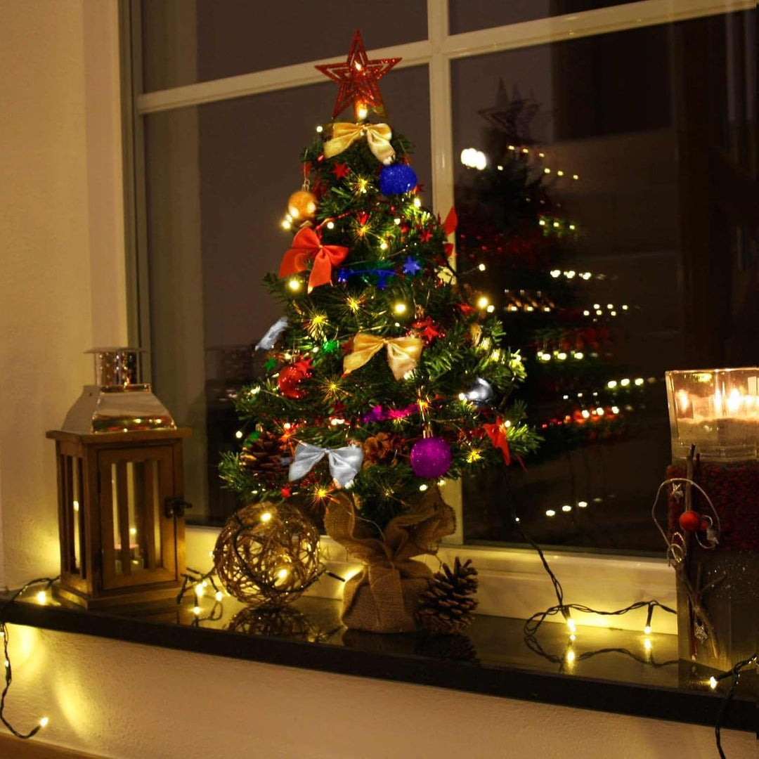 Weihnachtsbaum künstlich (WBD) 60 cm grün mit Weihnachtsdeko bunt und Led Lichterkette mit Batterieb