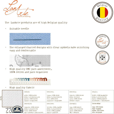 LANARTE PN Zählmusterpackung Tiger Aida Kreuzstichpackung, Baumwolle, Mehrfarbig, 35 x 34 x 0.3 cm,