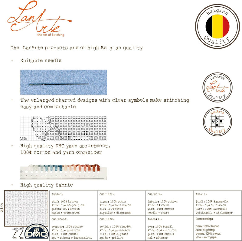 LANARTE PN Zählmusterpackung Tiger Aida Kreuzstichpackung, Baumwolle, Mehrfarbig, 35 x 34 x 0.3 cm,
