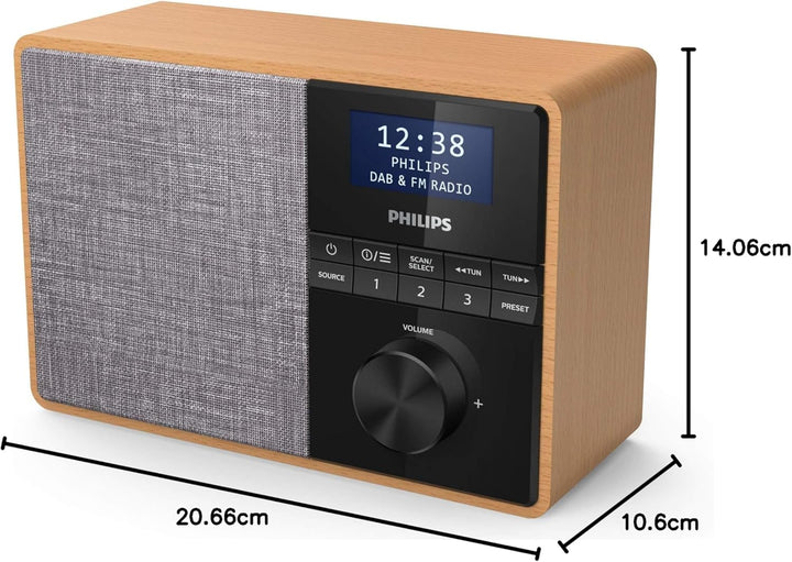 Philips R5505/10 Radio Mit Bluetooth (Holzgehäuse, DAB+/UKW-Radio, 3"-Breitband-Lautsprechertreiber,