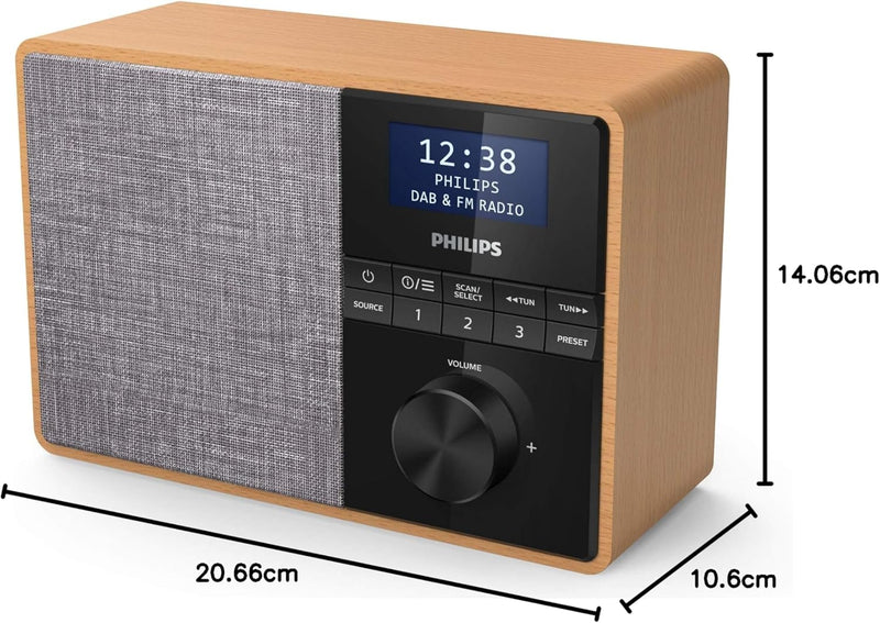 Philips R5505/10 Radio Mit Bluetooth (Holzgehäuse, DAB+/UKW-Radio, 3"-Breitband-Lautsprechertreiber,