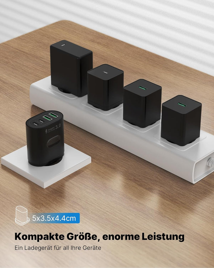 2-Pack USB C Stecker, 4-Ports USB Ladegerät Mehrfach Netzteil Mehrfachstecker 60W Power Adapter PD 3