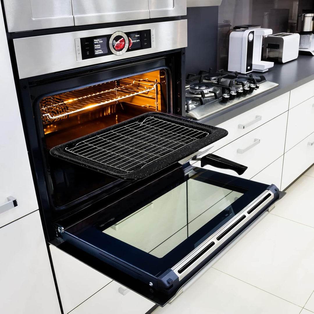 SPARES2GO Komplettes Grillpfannenrost und Griff, kompatibel mit Rangemaster Backofen Herd (445 x 276