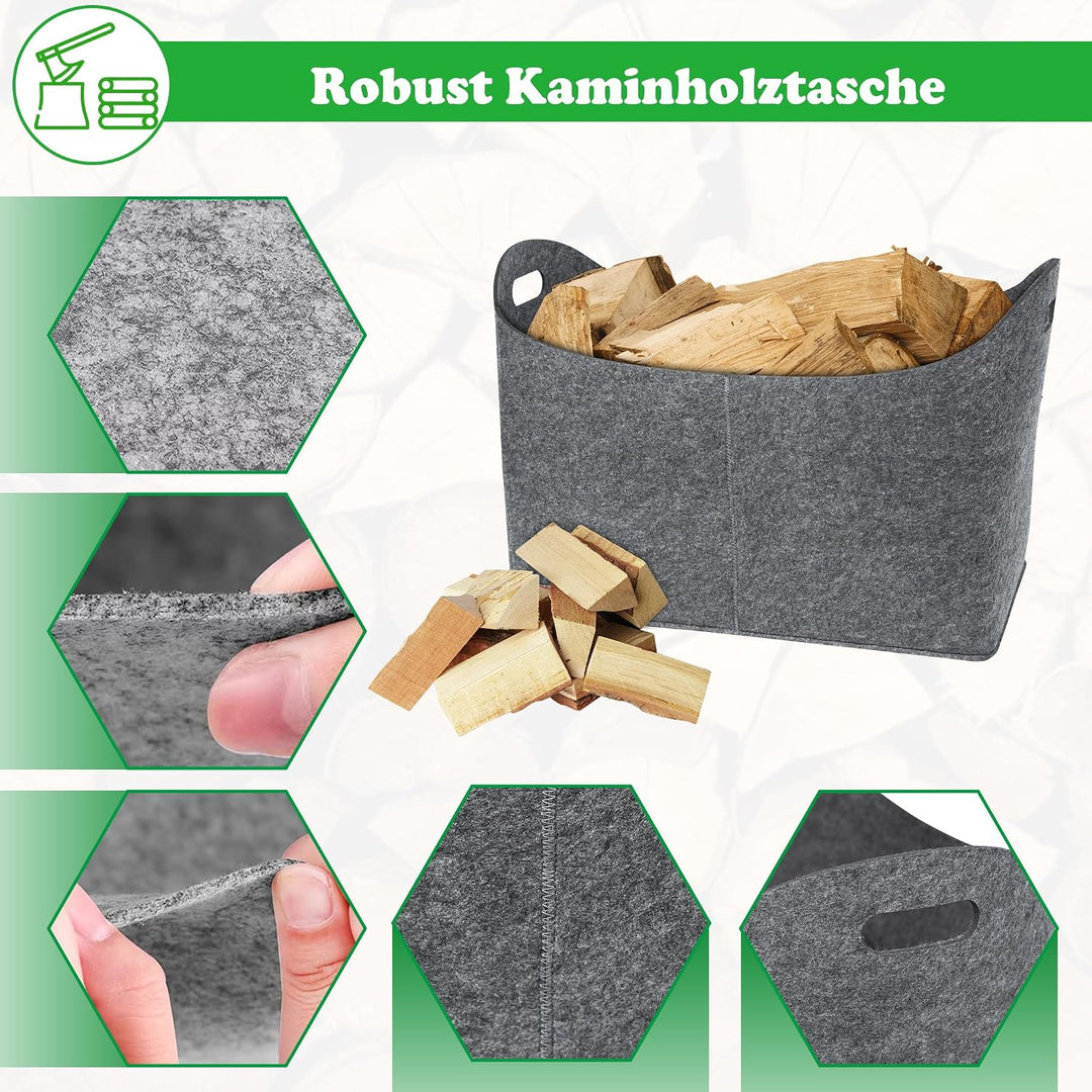SUBTLETY XXL Faltbare Holzkörbe Set 2 Stück Filz Kaminholztasche Gross Kaminholzkorb Belast Max. 60L