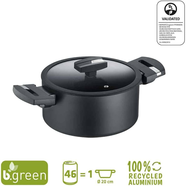 Berndes Topf 24 cm, b.green Alu Recycled Induction, Kochtopf hergestellt zu 100% aus recycelten Getr