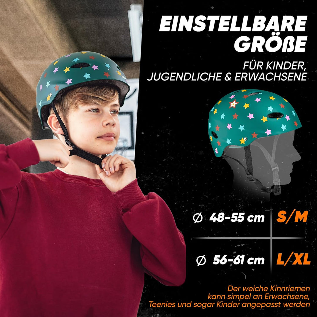 Apollo Skate-Helm/Kinder-Helm - Verstellbarer Skateboard, Scooter, BMX-Helm, mit Drehrad-Anpassung g